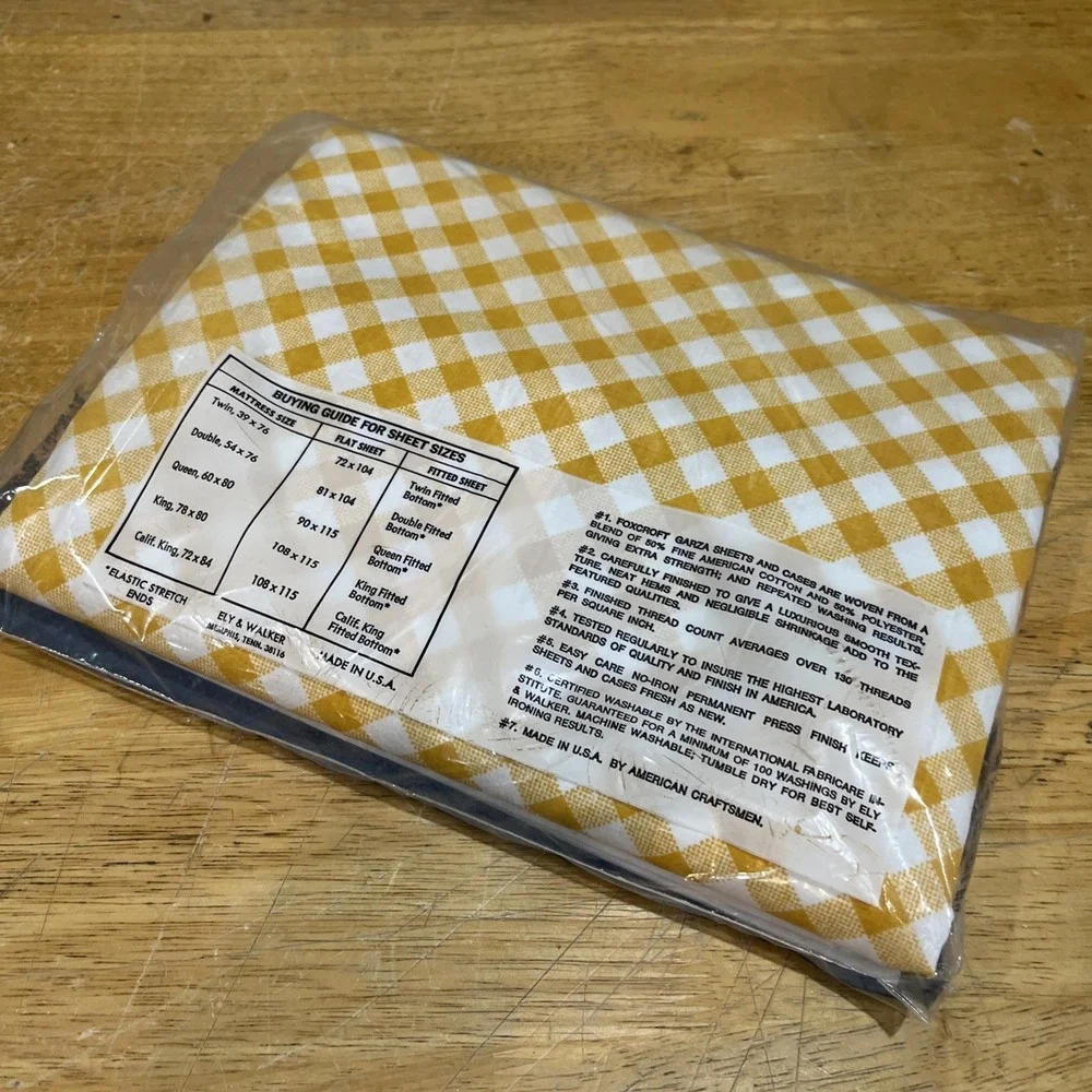 Vtg Foxcroft Garza Full Flat Sheet‎ Orange Plaid Check Perm Press Retro NOS